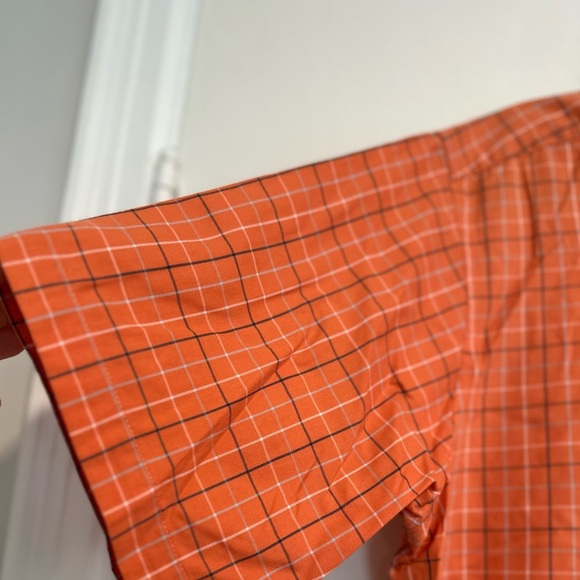 LLBean Mens Large Orange Plaid Traditional Fit Wrinkle Resist Short Sleeve - Picture 8 of 10